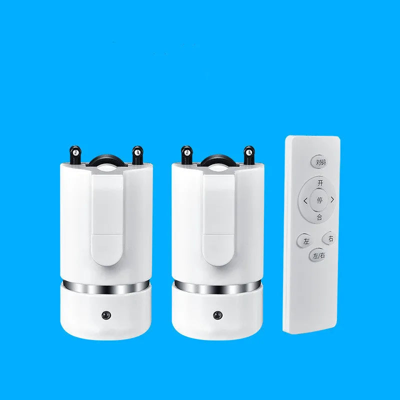 Motorised curtain track kit with aluminium alloy track, pulley system, remote controller, and elbow connector