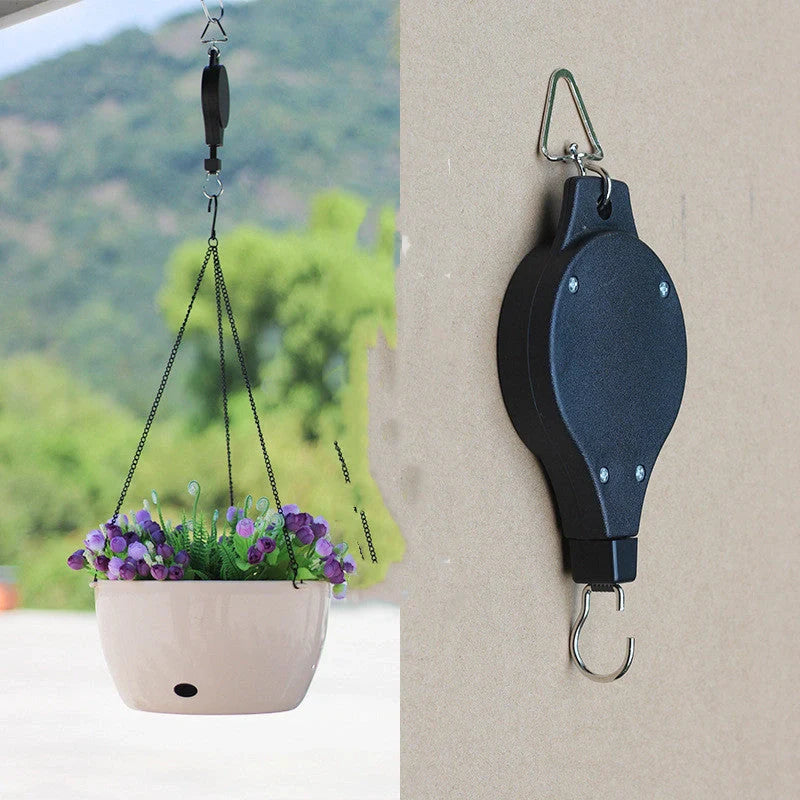 Adjustable hanging hook with pulley system for bird cages and baskets