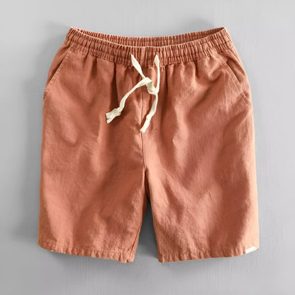 Breathable cotton linen casual loose shorts in straight cut with micro elasticity