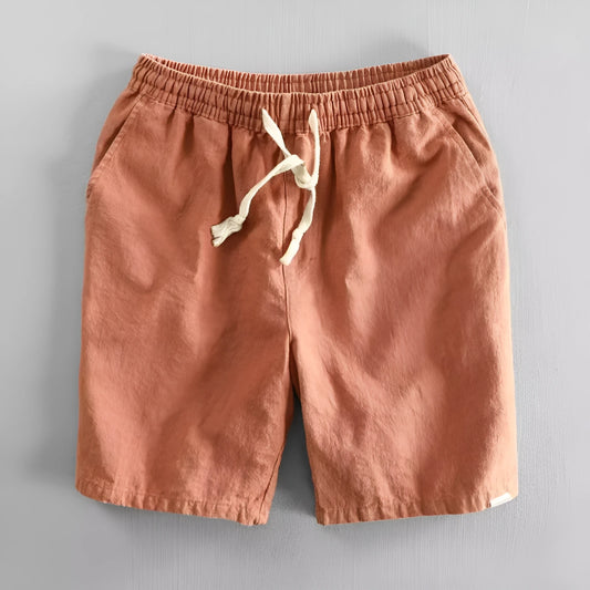 Breathable cotton linen casual loose shorts in straight cut with micro elasticity