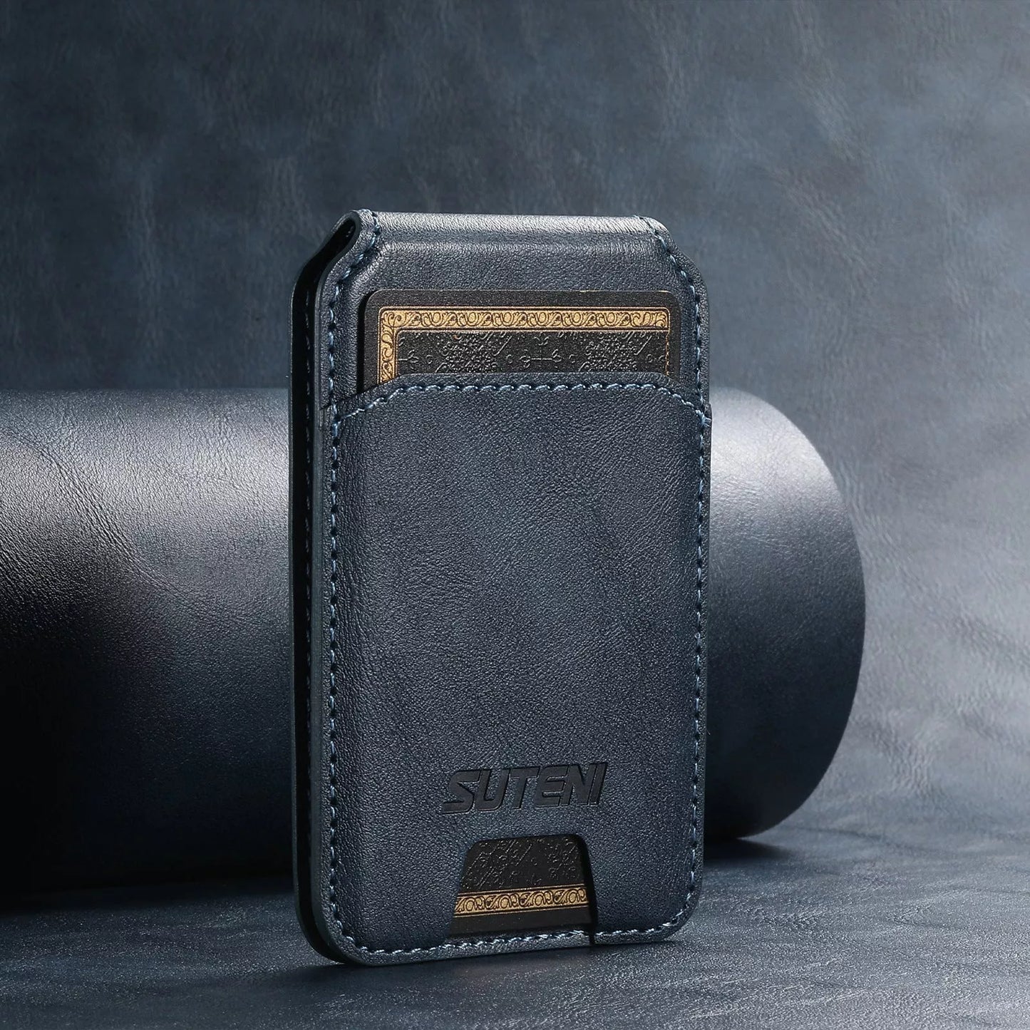 Android universal phone magnetic card holder with MagSafe ring in PU leather