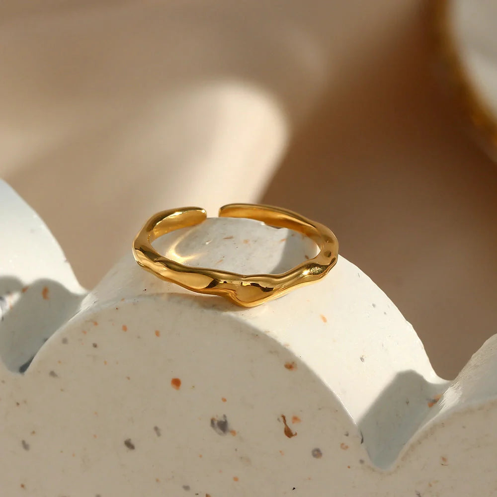 Elegant gold stainless steel bamboo ring with adjustable opening