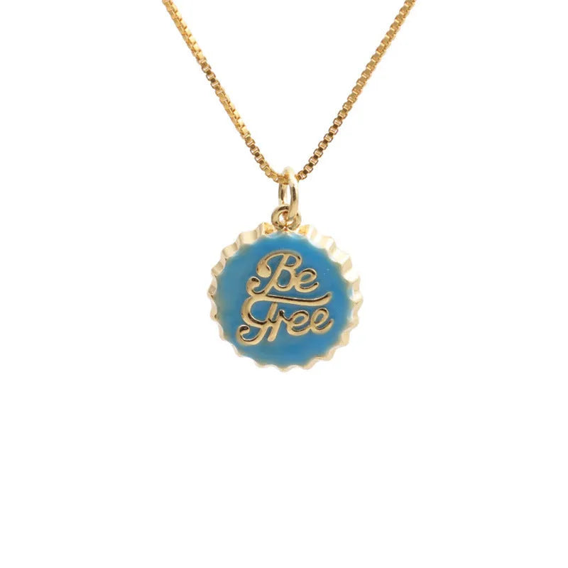 Copper bottle cap pendant necklace with 18K gold plating on a 40cm box chain in various colours