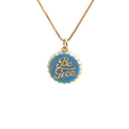 Copper bottle cap pendant necklace with 18K gold plating on a 40cm box chain in various colours