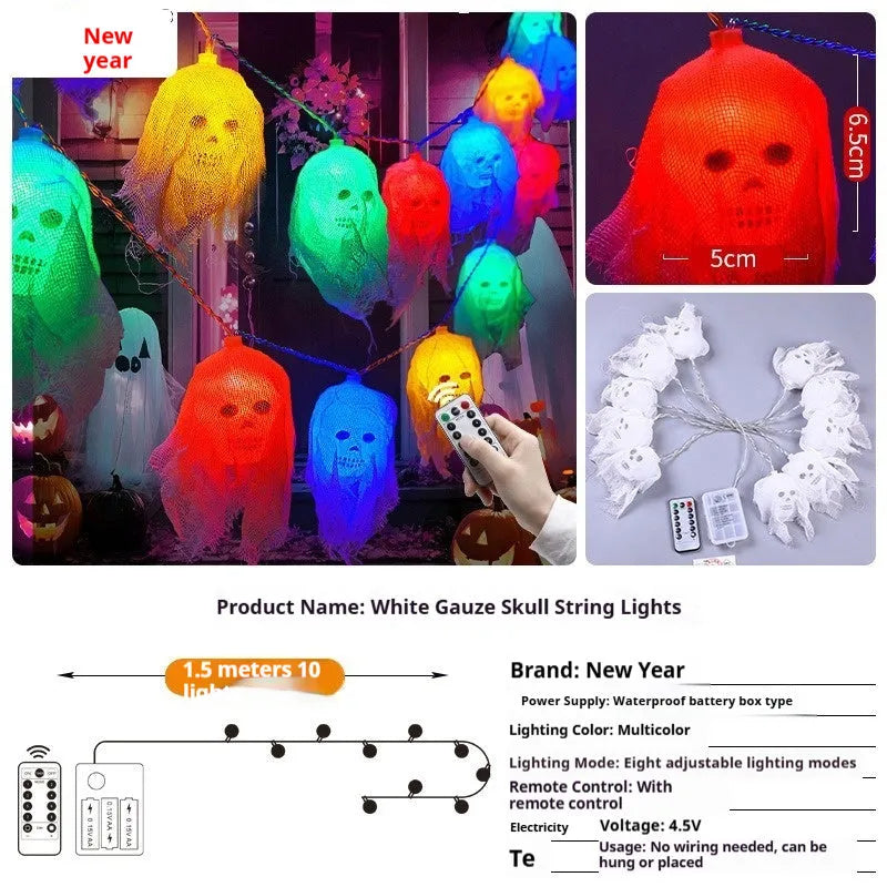 Halloween battery-powered LED light string in plastic housing for indoor wall decoration