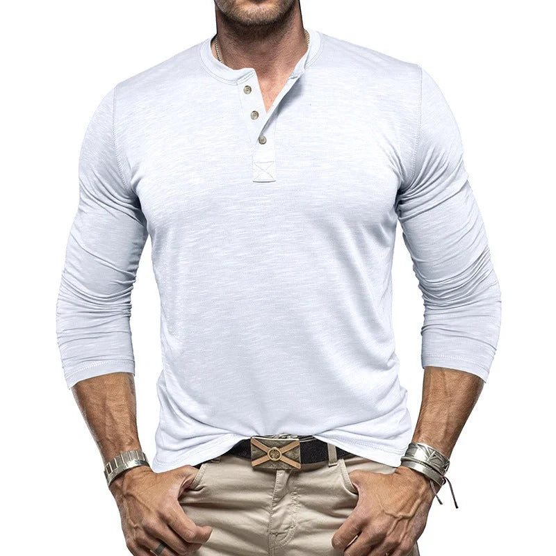 Premium long-sleeve henley shirt for men in a variety of colors and sizes
