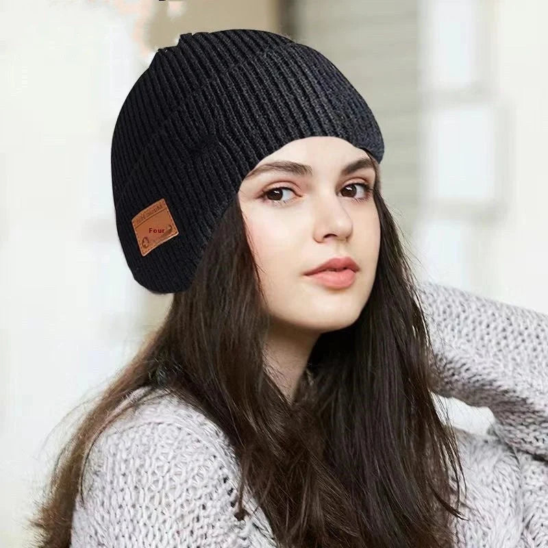 Warm Knit Bluetooth Beanie in various colors with USB charging cable