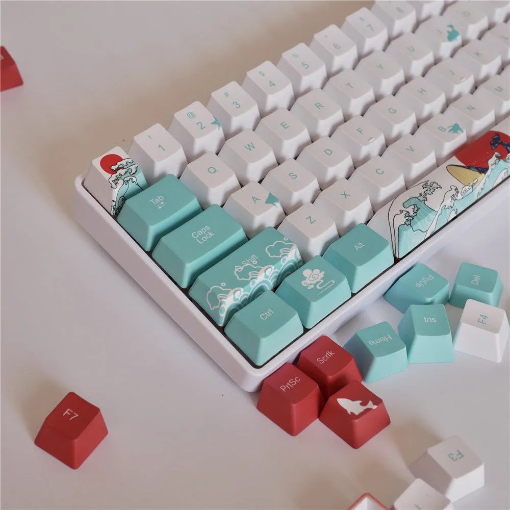 Coral Sea PBT keycaps for Xiao Yan mechanical keyboard with personalised big button