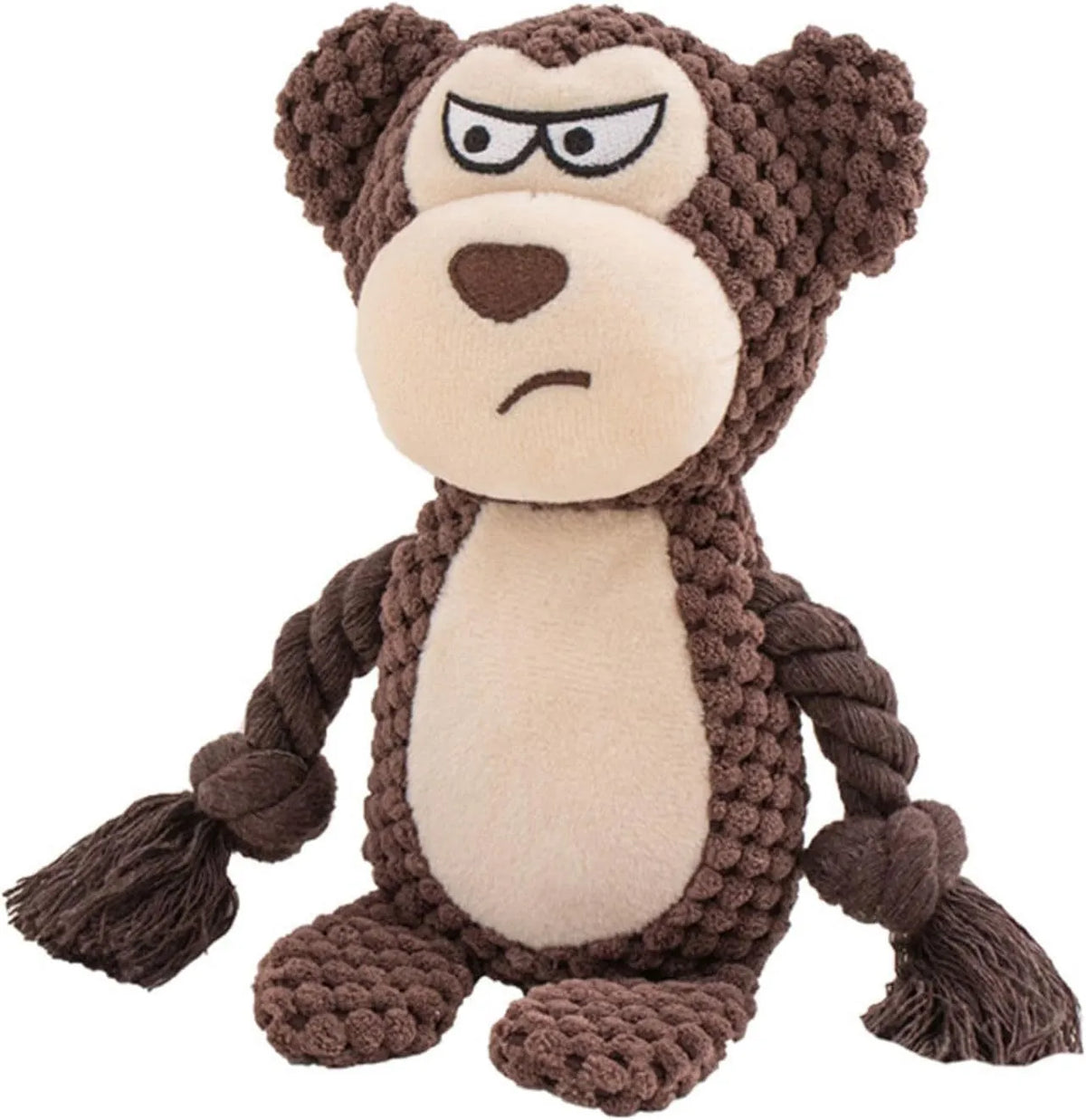 Interactive dog plush toy with squeaker, crinkle paper, and cotton rope in animal designs