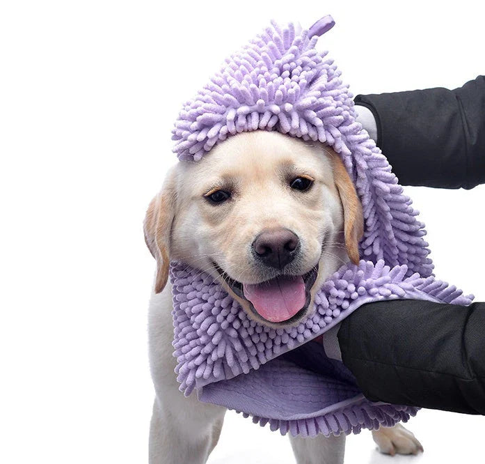 Plush and absorbent pet towels in various colors, designed to quickly dry and comfort dogs and cats after bath time