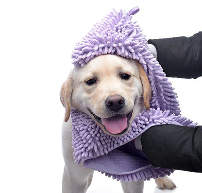 Plush and absorbent pet towels in various colors, designed to quickly dry and comfort dogs and cats after bath time