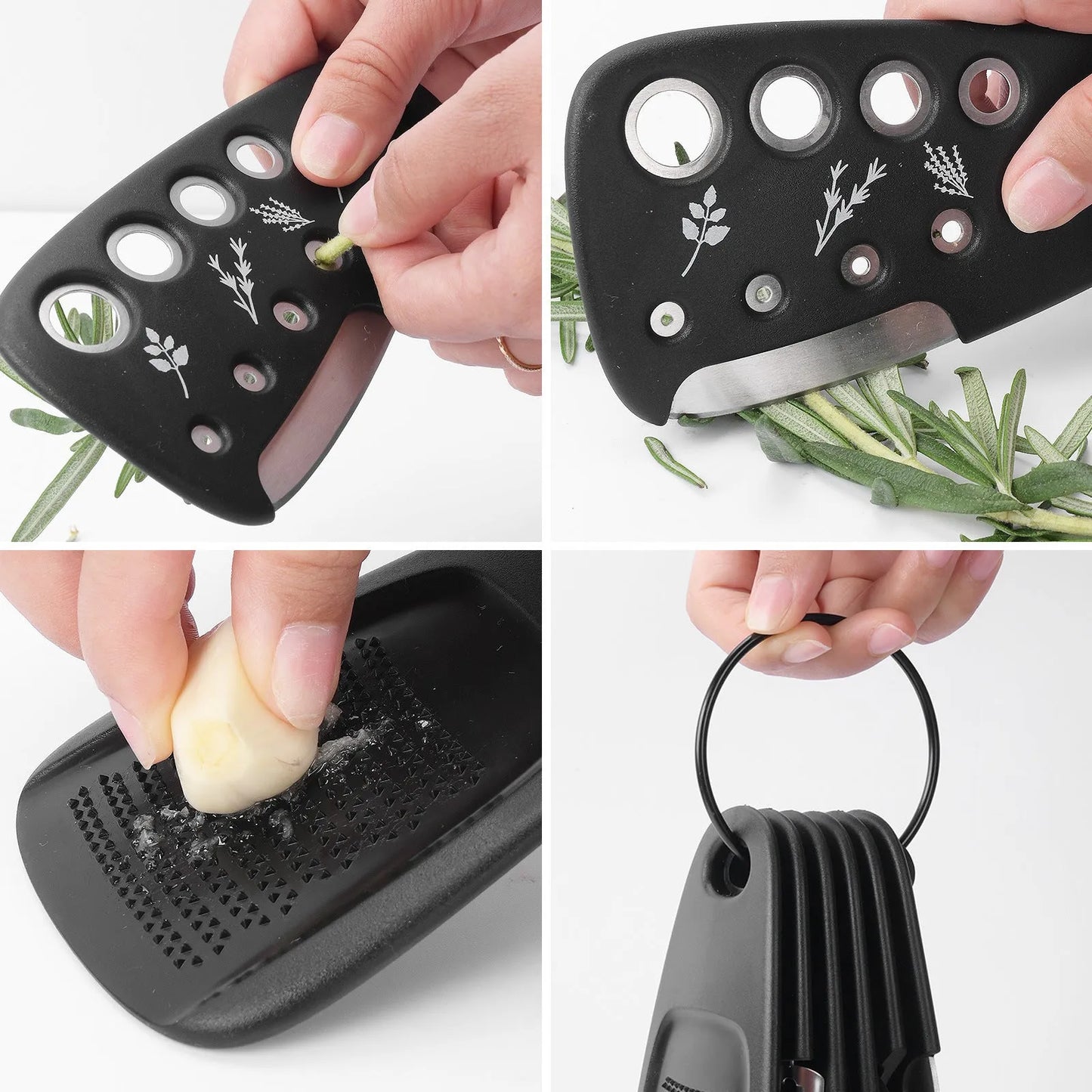 Six kitchen gadgets with cleaning brush in colour box storage unit