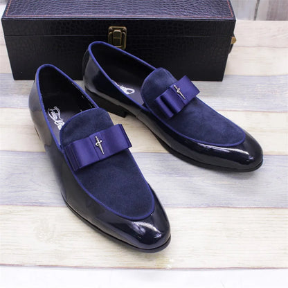 Men's low-top patent leather shoes with tassel detail in black, sizes 39-46, on a neutral background