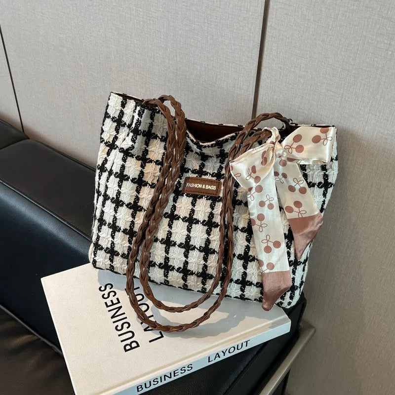 Horizontal Square Wool Shoulder Bag for Work, Commuting and Shopping with Sandwich Pocket, Internal Zip Pocket, Mobile Phone Bag and Document File Pocket in Black or Brown