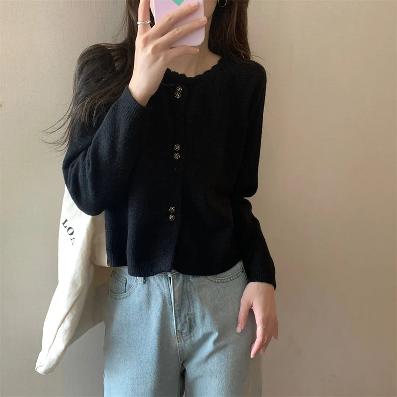 Women's long-sleeved sweater cardigan coat in acrylic fibre, available in five colours including milky white and light purple, designed as a versatile layering piece for cooler weather with a regular fit and long sleeves.