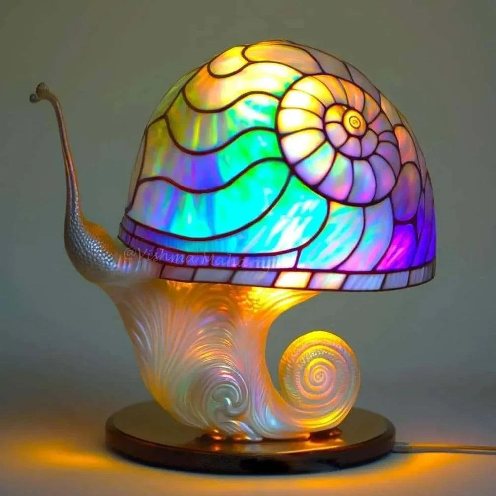 Coloured glass desk lamp with mushroom theme, 15-20cm height, plastic base