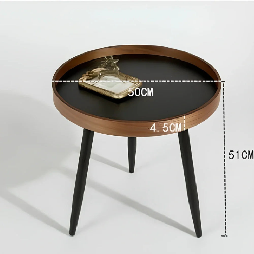 Italian round coffee table in low bucket style, 38cm diameter wood-based panel for small living rooms