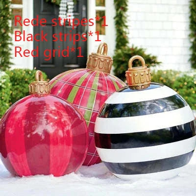 Vibrant, inflatable Christmas ornaments in various holiday designs for outdoor decoration