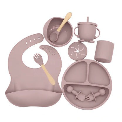 10-piece baby silicone feeding set in multiple colours with temperature range -40°C to 220°C