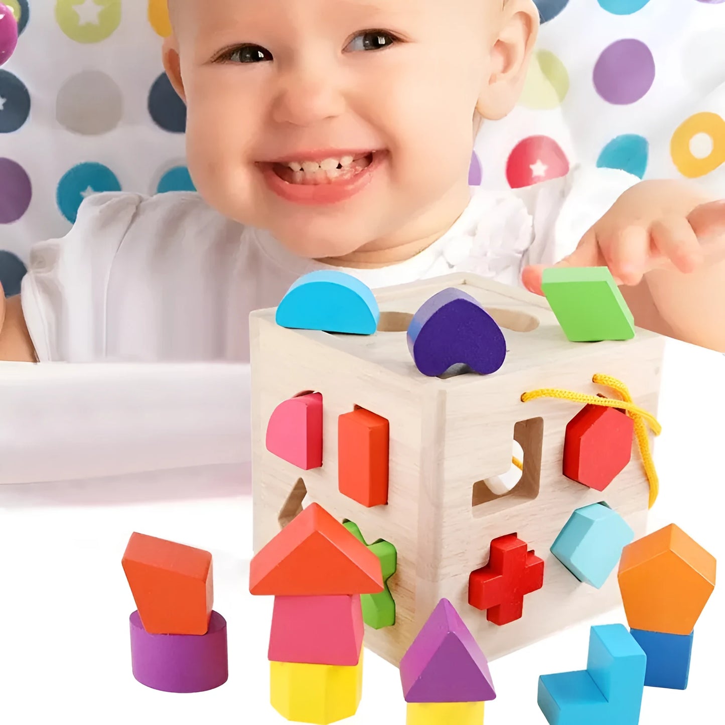 Wooden geometric shape matching building blocks with intelligence boxes for infants educational toy