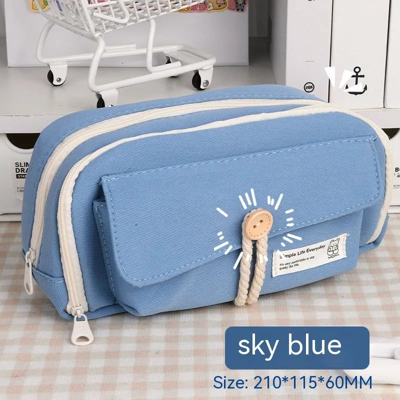 Korean-style canvas pencil case in four colours storing approximately 80 pens