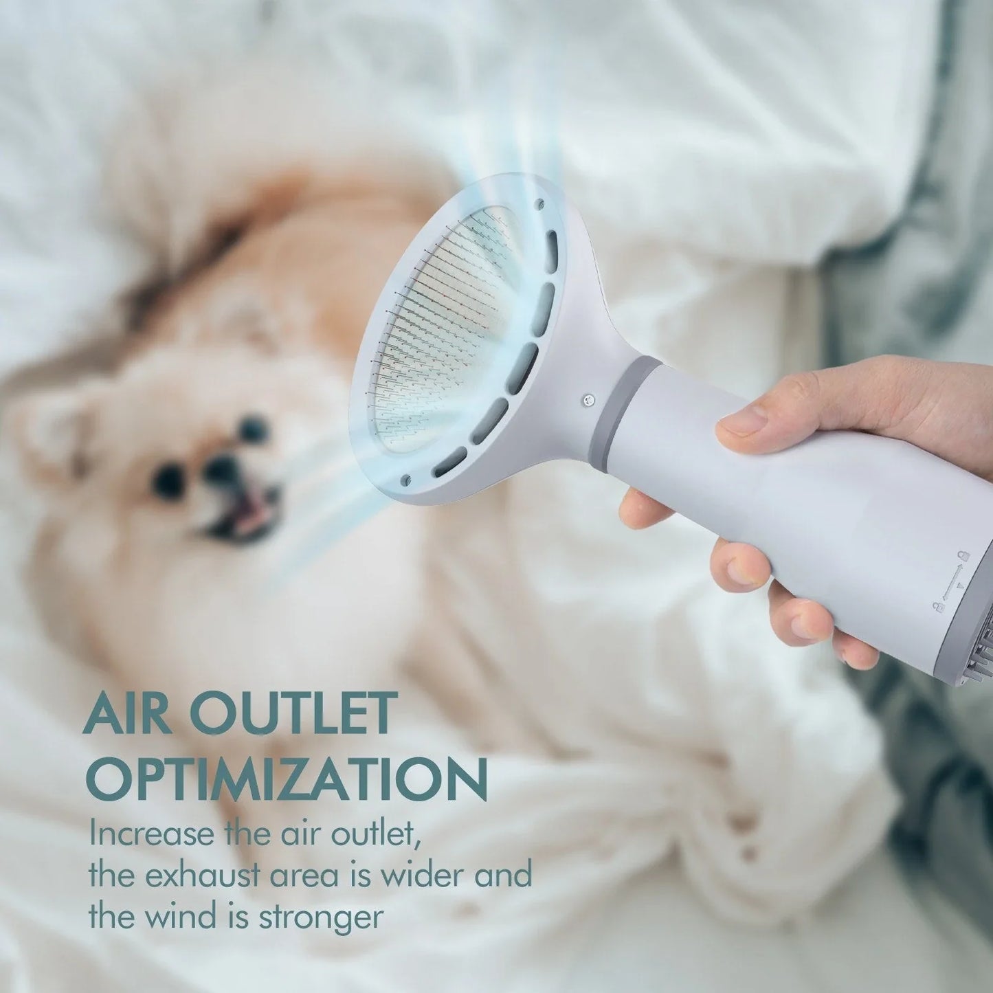 Premium pet hair dryer with slicker brush for easy grooming, featuring adjustable airflow and durable construction