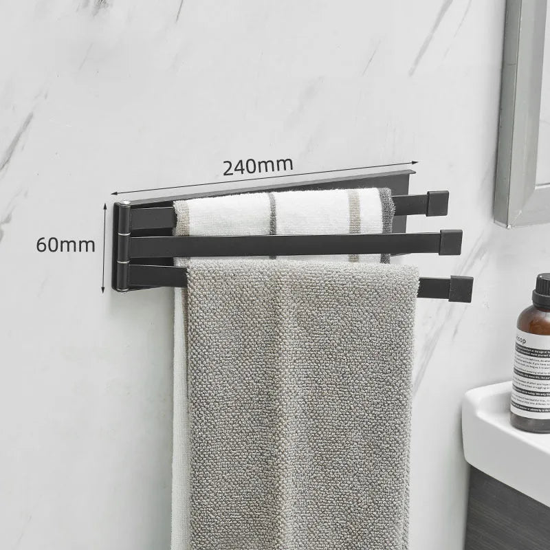 Nordic style black or white carbon steel towel rack with no-drill installation for bathrooms.