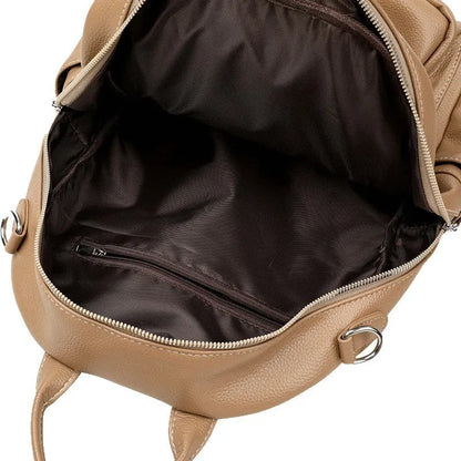 Genuine leather tassel backpack in khaki, black or brown with anti-theft pockets for casual travel