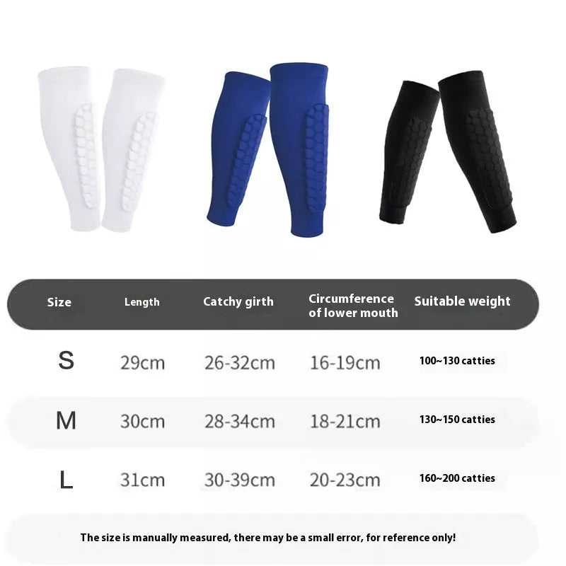 Men's anti-collision non-slip honeycomb shank protection foot sock in black, blue, and white