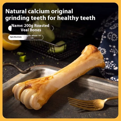 Pet molar rod dental chew for dogs in three sizes with high-calcium formulation and roasted ox bone flavour