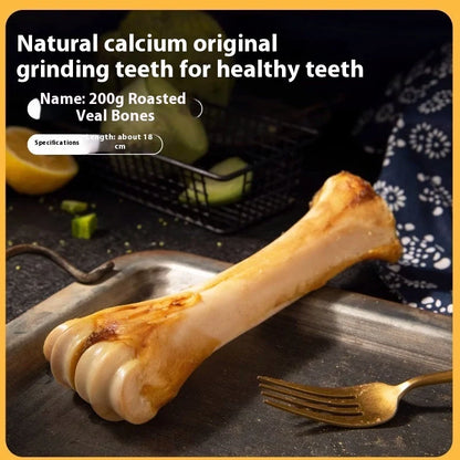 Puppy molar rod with textured surface for teeth cleaning and calcium supplementation