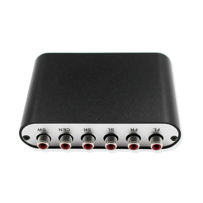 Compact black DTS Dolby Digital AC-3 audio decoder with optical and coaxial inputs for 5.1 channel surround sound conversion.