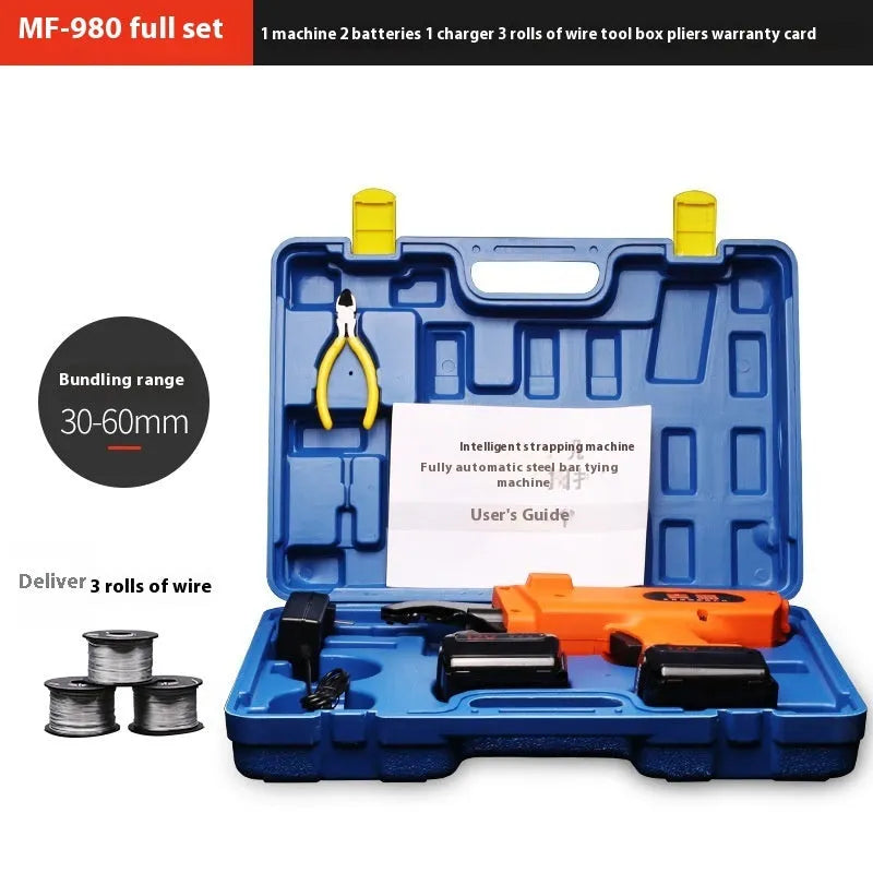 Electric steel bar tying machine with battery, charger and toolbox for construction reinforcement