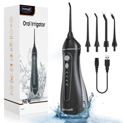 Black ProOral Mornwell portable oral irrigator water flosser with nozzle.