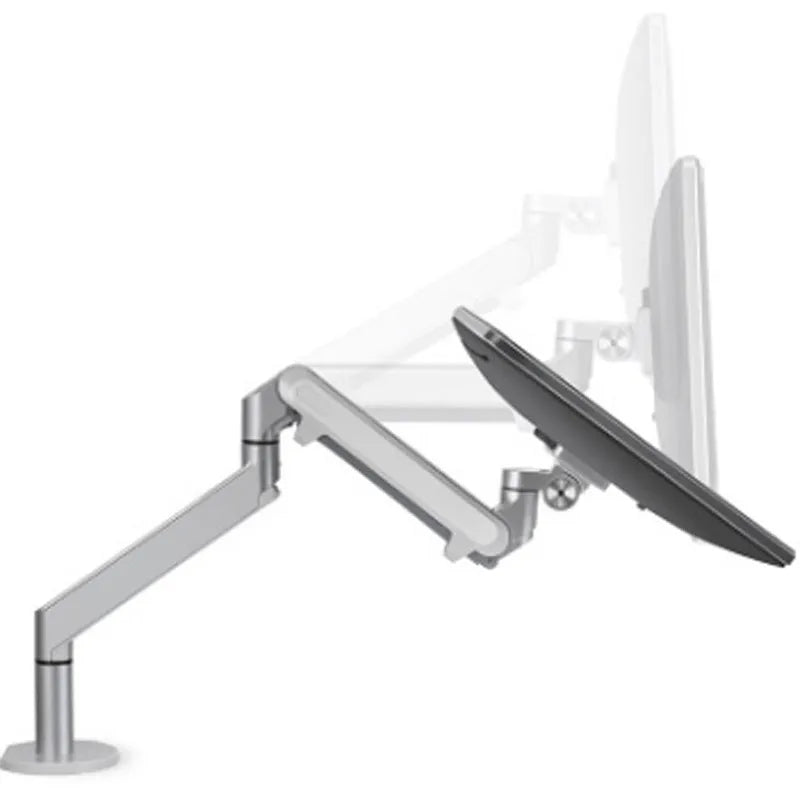 Silver aluminium alloy laptop stand holding a notebook on a desk