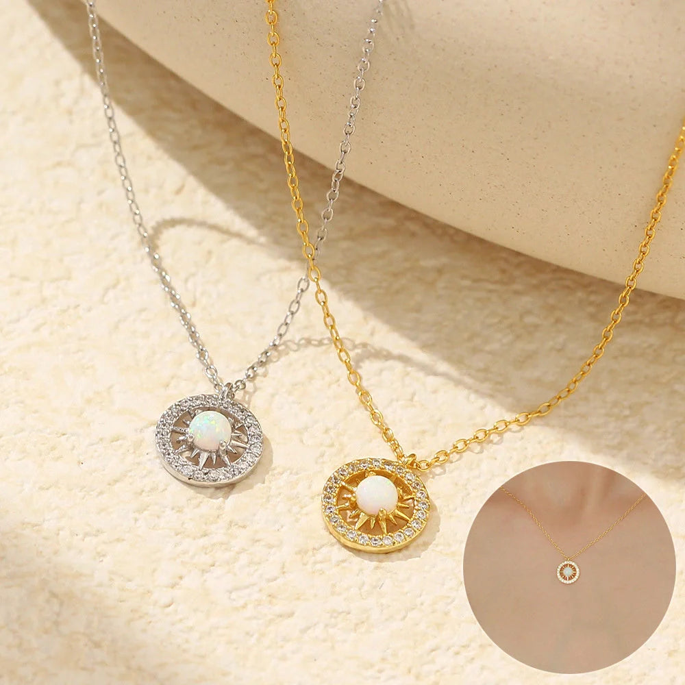 Silver Opal Celtic Moon and Sun Necklace with diamond treatment on 925 silver chain
