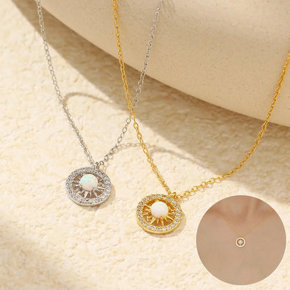 Silver Opal Celtic Moon and Sun Necklace with diamond treatment on 925 silver chain