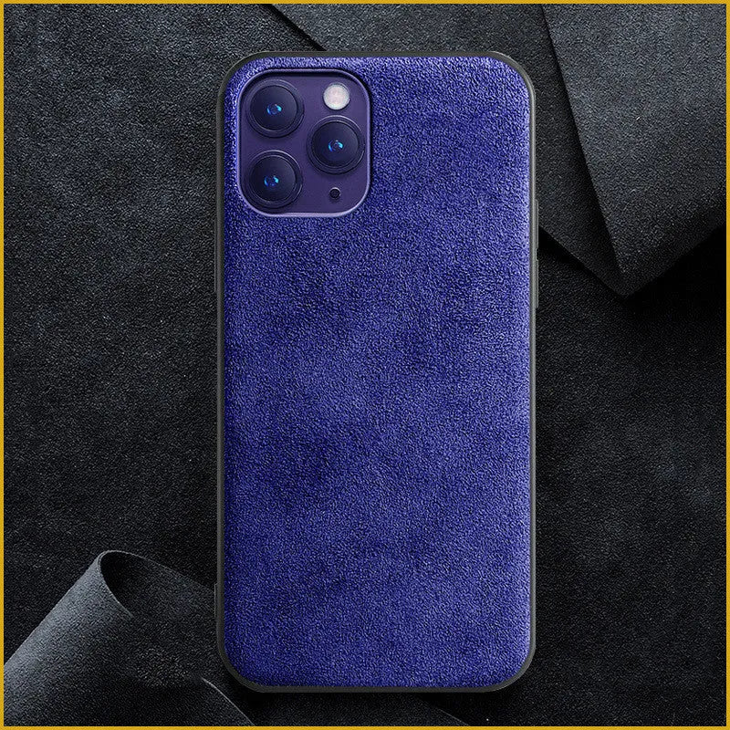 Suede full-cover iPhone case in dark blue, dark night green or elegant black colours