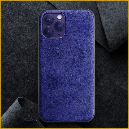 Suede full-cover iPhone case in dark blue, dark night green or elegant black colours