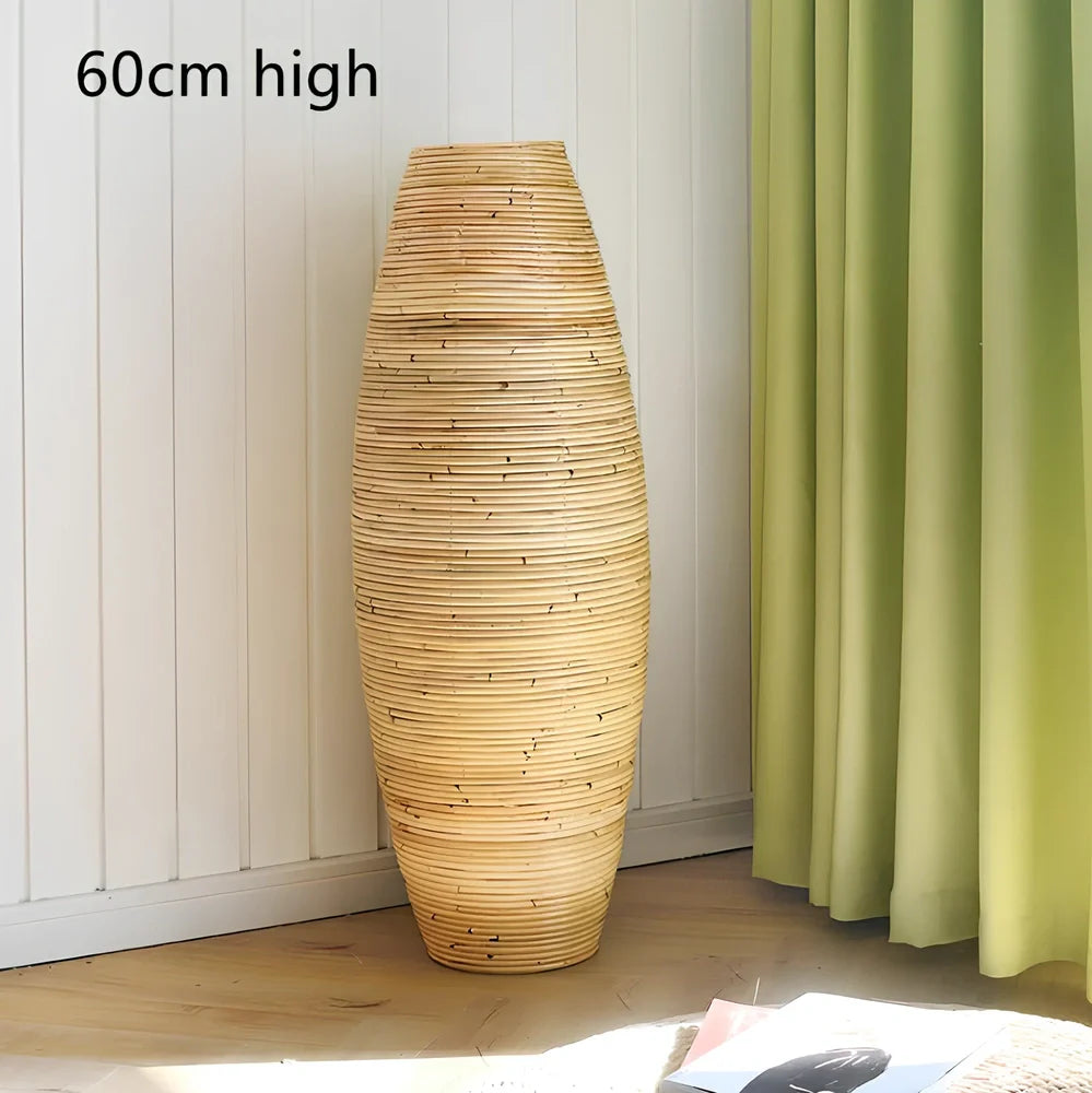 Indonesian rattan vase in natural colour with mosaic surface, available in 30cm to 80cm heights for pastoral decor