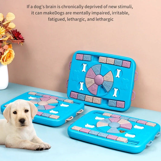 Interactive blue dog food dispenser toy for mental stimulation and slow feeding