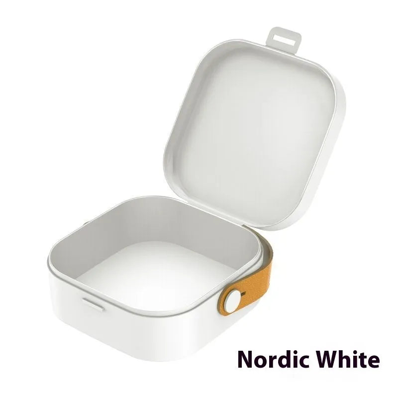 Multifunctional portable storage box for cables in Nordic White colour with lid, dimensions 15.5cm x 10.5cm