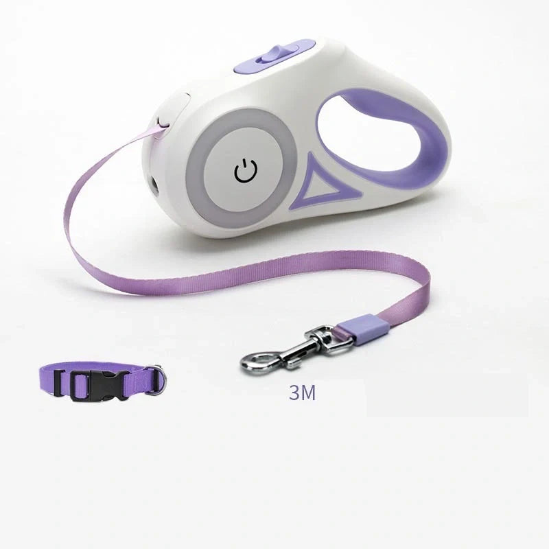 Retractable dog leash with automatic lock in Dream Purple, Sunshine Orange, and Mint Green