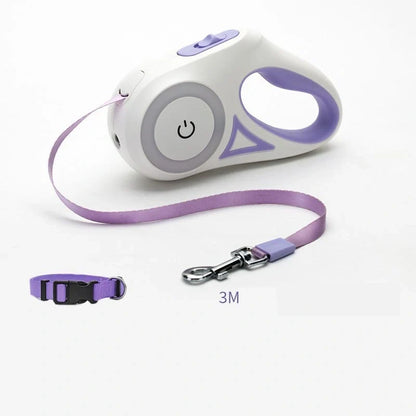 Retractable dog leash with automatic lock in Dream Purple, Sunshine Orange, and Mint Green