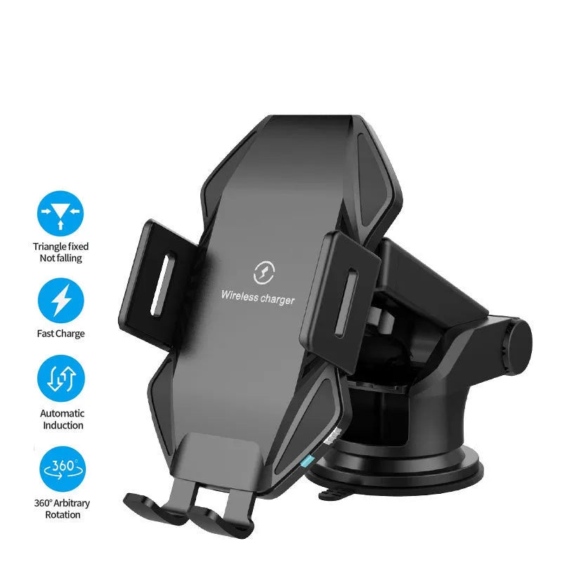 T3 touch-sensitive car wireless charger in matte black with large suction cup mount