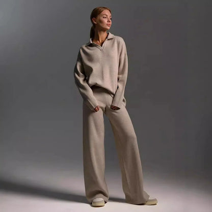 Women's stylish and comfortable cotton two-piece sweater set for fall and winter