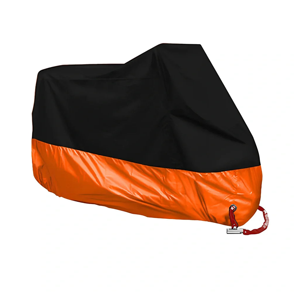 Silver coated motorbike cover showing colour blocking design on black background