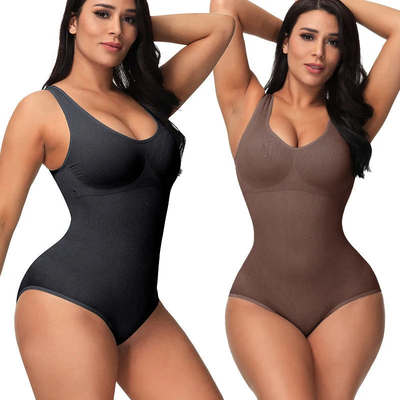 Seamless nylon corset bodysuit in various colors for waist support and body sculpting