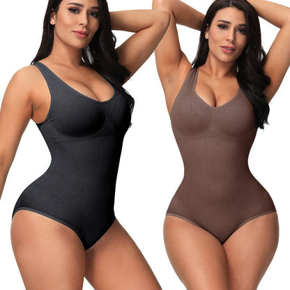 Seamless nylon corset bodysuit in various colors for waist support and body sculpting