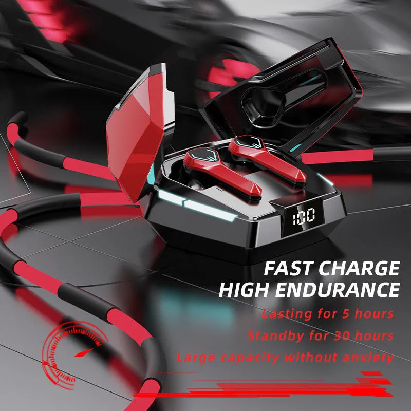 E-sports Wireless In-ear Bluetooth Headset with Ultra-long Life Battery, 15 Metre Transmission Range, 8+ Hours Playtime, Digital Display, Breathing Light, Low Latency, PC ABS, Silver Red Yellow White